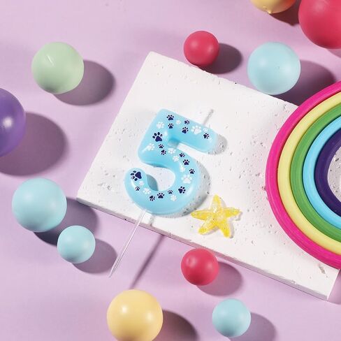 Paw Print Birthday Candle, 4.13x1.57in Pet Dog Cat Birthday Candle Party Decor Blue Cupcake Candle Topper Paw Print Candle for Birthday Cake Pet Theme Party Decor in Kuwait
