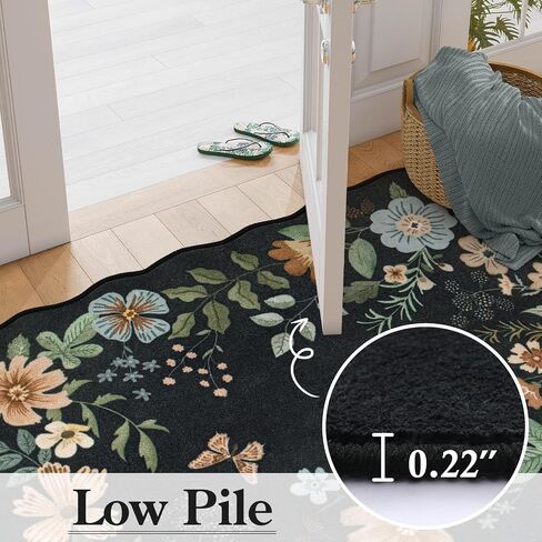 Lahome Floral Washable Runner Rug, 2'6''x8' Soft Hallway Runner Rug Non Slip, Boho Ultra-Thin Kitchen Runners for Hallways with Rubber Backing Carpet Runner for Laundry Bedroom Bathroom(Green) in Saudi Arabia
