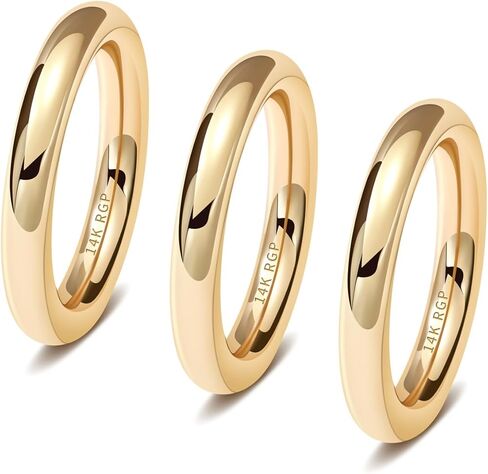 3mm Rings for Women Girls 14K Real Gold Plated Round Edged Ring Non Tarnish Minimalism ring Cute Stacking Thumb Pinky Band Size 5 to 10 Gold and Silver 1PC/2PCS in Saudi Arabia