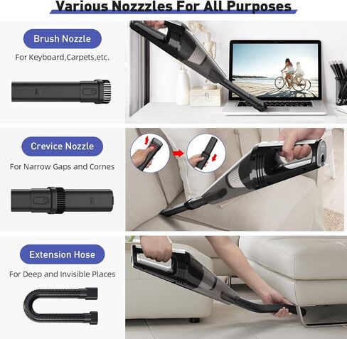 Handheld Vacuum Cordless - Portable Mini Car Vacuum Cordless Rechargeable with 8000PA Powerful Suction, Lightweight Car Hand Held Vacuum Cleaner with LED for Home, Office, Car Cleaning in Saudi Arabia