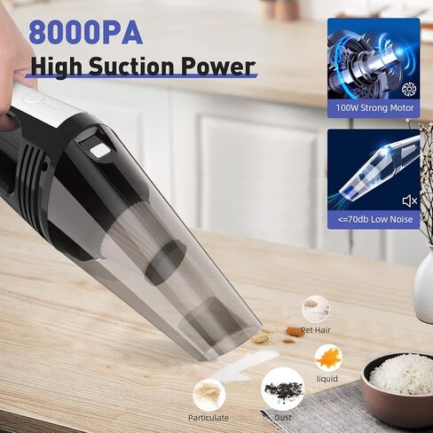 Handheld Vacuum Cordless - Portable Mini Car Vacuum Cordless Rechargeable with 8000PA Powerful Suction, Lightweight Car Hand Held Vacuum Cleaner with LED for Home, Office, Car Cleaning in Saudi Arabia
