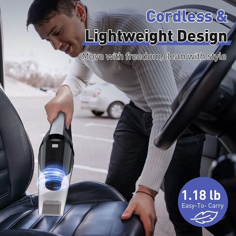 Handheld Vacuum Cordless - Portable Mini Car Vacuum Cordless Rechargeable with 8000PA Powerful Suction, Lightweight Car Hand Held Vacuum Cleaner with LED for Home, Office, Car Cleaning in Saudi Arabia