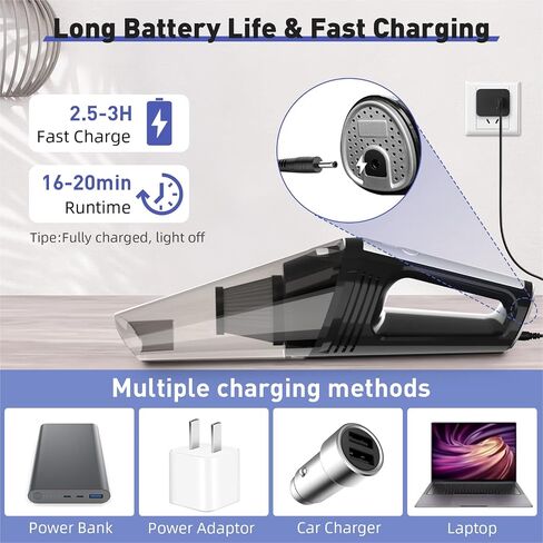Handheld Vacuum Cordless - Portable Mini Car Vacuum Cordless Rechargeable with 8000PA Powerful Suction, Lightweight Car Hand Held Vacuum Cleaner with LED for Home, Office, Car Cleaning in Saudi Arabia