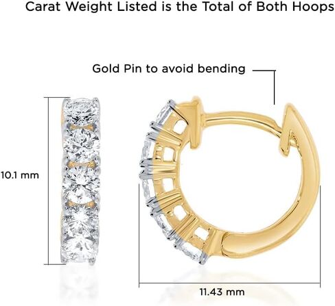 أقراط لا جويا لاب جرون هوجي هوب الماسية الصغيرة | طوق من الألماس والذهب الأصفر المطلي بالفضة الإسترليني | هدية مجوهرات الماس المثالية in Kuwait