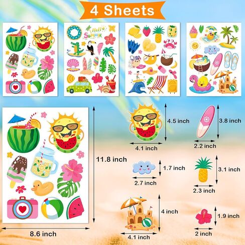 Summer Window Clings 4 Sheets Summer Beach Windows Decals Stickers Hawaii Tropical Window Stickers Pool Party Decorations for Home Office School Glass Refrigerator Shop Display Decor Party Supplies in Kuwait