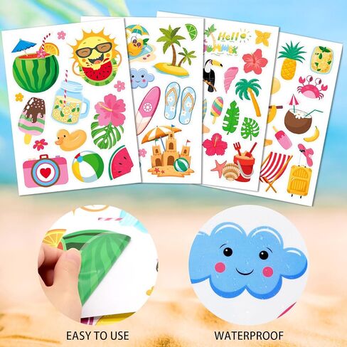 Summer Window Clings 4 Sheets Summer Beach Windows Decals Stickers Hawaii Tropical Window Stickers Pool Party Decorations for Home Office School Glass Refrigerator Shop Display Decor Party Supplies in Kuwait