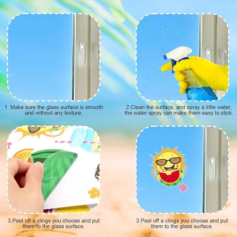 Summer Window Clings 4 Sheets Summer Beach Windows Decals Stickers Hawaii Tropical Window Stickers Pool Party Decorations for Home Office School Glass Refrigerator Shop Display Decor Party Supplies in Kuwait