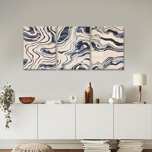Bright Blue Wall Art Set of 3 Modern Abstract Canvas Art Decor Minimalist Living Room Watercolor Prints Coastal Canvas Artwork Framed Painting Decoration in Saudi Arabia