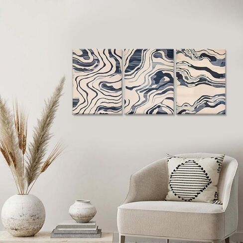 Bright Blue Wall Art Set of 3 Modern Abstract Canvas Art Decor Minimalist Living Room Watercolor Prints Coastal Canvas Artwork Framed Painting Decoration in Saudi Arabia