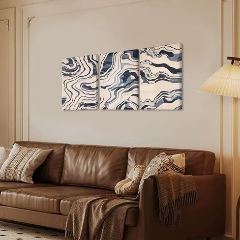 Bright Blue Wall Art Set of 3 Modern Abstract Canvas Art Decor Minimalist Living Room Watercolor Prints Coastal Canvas Artwork Framed Painting Decoration in Saudi Arabia