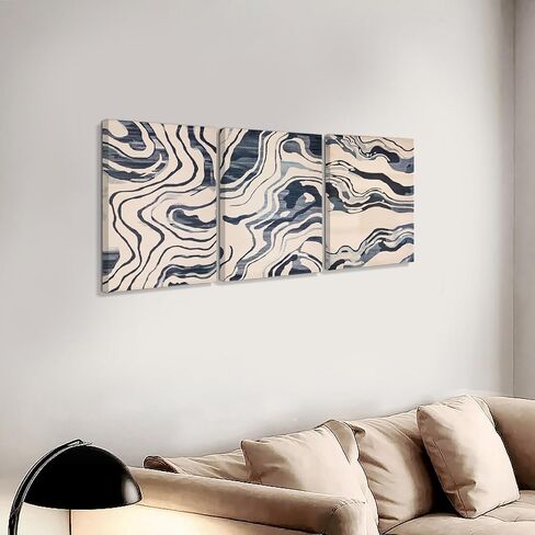 Bright Blue Wall Art Set of 3 Modern Abstract Canvas Art Decor Minimalist Living Room Watercolor Prints Coastal Canvas Artwork Framed Painting Decoration in Saudi Arabia