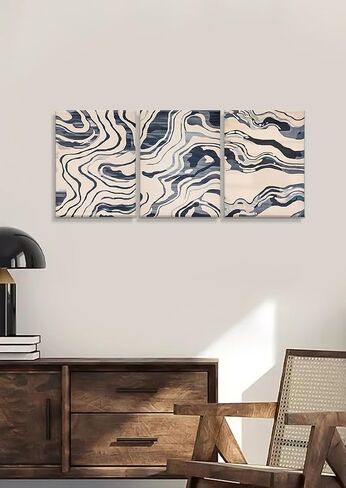 Bright Blue Wall Art Set of 3 Modern Abstract Canvas Art Decor Minimalist Living Room Watercolor Prints Coastal Canvas Artwork Framed Painting Decoration in Saudi Arabia