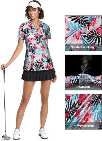 Womens Golf Polo Shirts Moisture Wicking Running Workout Tops Print Short Sleeve Tennis Clothes Loose Fit in Saudi Arabia
