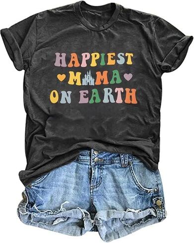 Mama Mommy Mom Bruh Shirt Happiest Mama on Earth Novelty Front Back Graphic Tee Cute Letter Print Tshirts for Women in Saudi Arabia