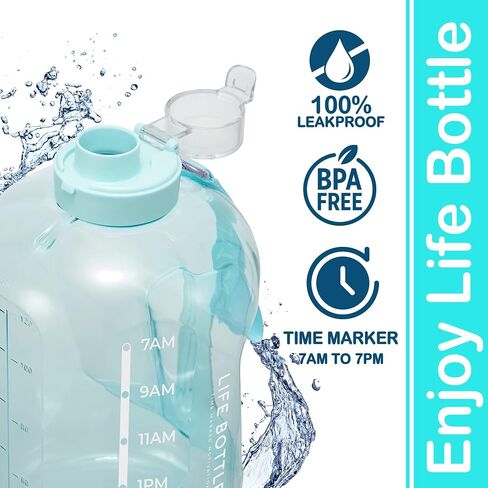 1 Gallon Water Bottle with Straw Lid and Chug Lid, Big Leakproof Water Jug with Time Marker, No Quotes. 128 oz Water Bottle with Handle and Straw, BPA Free in Saudi Arabia