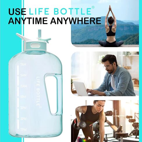 1 Gallon Water Bottle with Straw Lid and Chug Lid, Big Leakproof Water Jug with Time Marker, No Quotes. 128 oz Water Bottle with Handle and Straw, BPA Free in Saudi Arabia