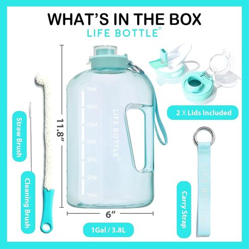1 Gallon Water Bottle with Straw Lid and Chug Lid, Big Leakproof Water Jug with Time Marker, No Quotes. 128 oz Water Bottle with Handle and Straw, BPA Free in Saudi Arabia