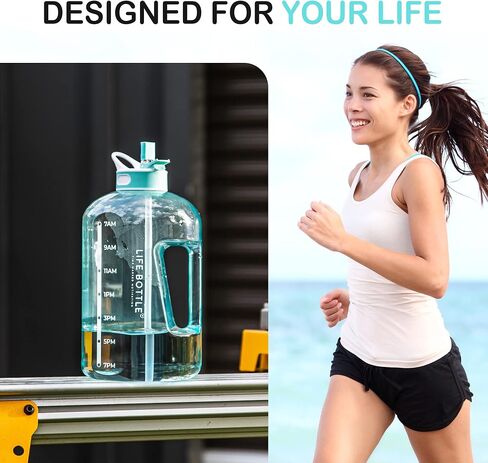 1 Gallon Water Bottle with Straw Lid and Chug Lid, Big Leakproof Water Jug with Time Marker, No Quotes. 128 oz Water Bottle with Handle and Straw, BPA Free in Saudi Arabia