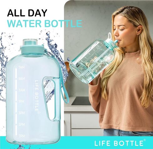 1 Gallon Water Bottle with Straw Lid and Chug Lid, Big Leakproof Water Jug with Time Marker, No Quotes. 128 oz Water Bottle with Handle and Straw, BPA Free in Saudi Arabia