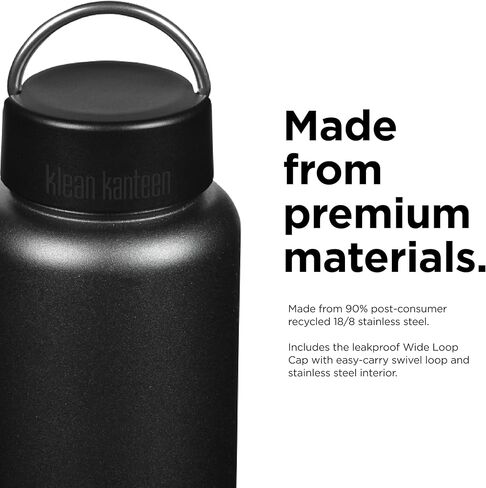 زجاجة مياه من الفولاذ المقاوم للصدأ ذات جدار واحد واسعة الفم من Klean Kanteen (مع غطاء بحلقة واسعة) - 40 أونصة - أسود in Kuwait