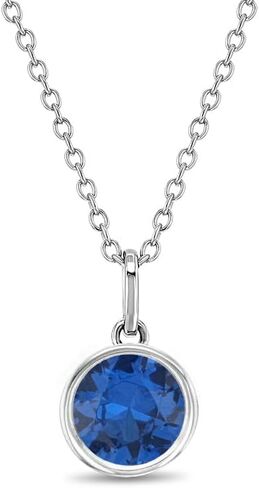 925 Sterling Silver Shining Round Simulated Birthstone Pendant Necklace For Preteens & Teenage Girls 16" - Classic CZ Necklaces for Girls - Beautiful & Sparkling Jewelry Gift For Teen Girls in Saudi Arabia