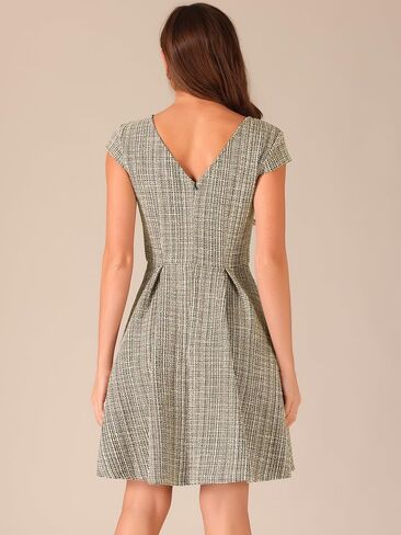 Allegra K Plaid Tweed Dress for Women's Round Neck Cap Sleeve A-Line Vintage Pleated Dresses in Saudi Arabia