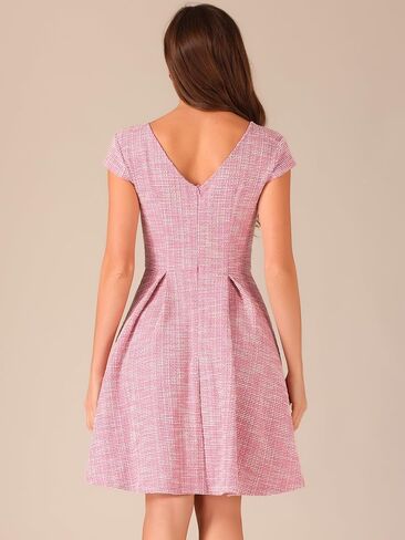 Allegra K Plaid Tweed Dress for Women's Round Neck Cap Sleeve A-Line Vintage Pleated Dresses in Saudi Arabia