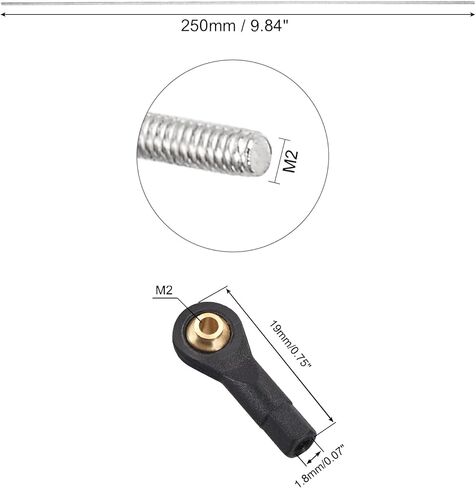 MECCANIXITY M2 x 250mm مثبتات قضيب من الفولاذ المقاوم للصدأ 304 ملولبة بالكامل ووصلة توجيه رافعة M2 2.0xL19mm، مجموعة 11 بوصة in Saudi Arabia