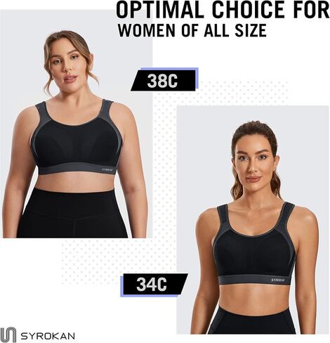 SYROKAN Women's High Impact Sports Bra Front Adjustable Straps Plus Size Non-Padded Wireless Bounce Control Workout Bra in Saudi Arabia