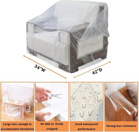 أغطية كراسي بلاستيكية من AKEfit، غطاء أريكة عالي التحمل للأريكة، أكياس متحركة شفافة مقاومة للماء والغبار للكرسي بذراعين أو كرسي، ضد مخالب القطط والكلاب، شفاف، SLSFZ-11C-S in Kuwait