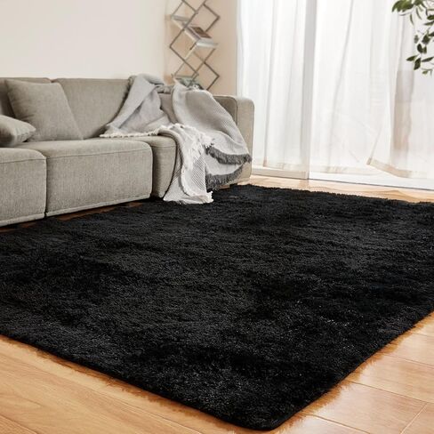 Area Rugs 8x10 for Living Room Bedroom, Large Modern Indoor Fuzzy Shaggy Carpet Shag Rugs Kids Girls Boys Classroom Nursery Dorm Room, Black in Saudi Arabia