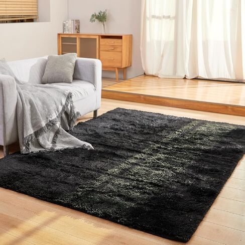 Area Rugs 8x10 for Living Room Bedroom, Large Modern Indoor Fuzzy Shaggy Carpet Shag Rugs Kids Girls Boys Classroom Nursery Dorm Room, Black in Saudi Arabia