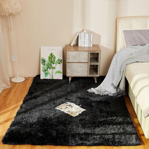 Area Rugs 8x10 for Living Room Bedroom, Large Modern Indoor Fuzzy Shaggy Carpet Shag Rugs Kids Girls Boys Classroom Nursery Dorm Room, Black in Saudi Arabia