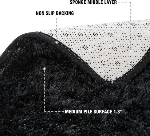 Area Rugs 8x10 for Living Room Bedroom, Large Modern Indoor Fuzzy Shaggy Carpet Shag Rugs Kids Girls Boys Classroom Nursery Dorm Room, Black in Saudi Arabia