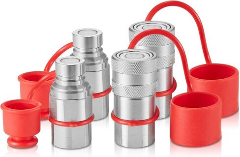 VEVOR LSQ-FF Flat Face 1/2" NPT Skid Steer Hydraulic Quick Connect Couplers with 4 Dust Caps (ISO16028), Silver in Saudi Arabia