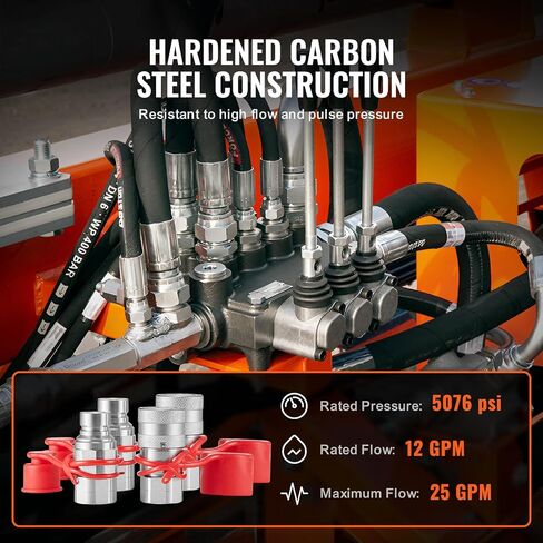 VEVOR LSQ-FF Flat Face 1/2" NPT Skid Steer Hydraulic Quick Connect Couplers with 4 Dust Caps (ISO16028), Silver in Saudi Arabia