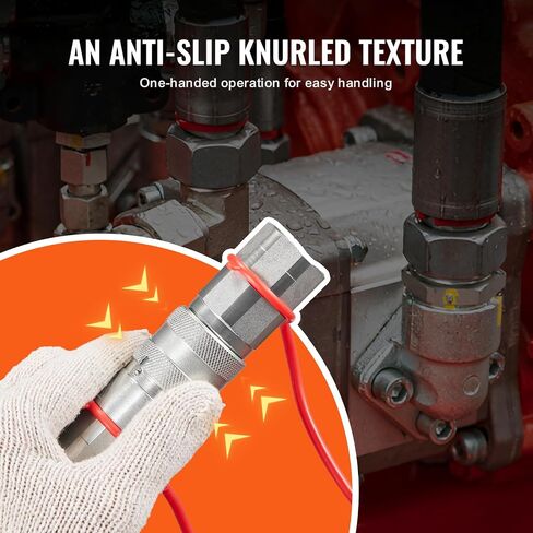 VEVOR LSQ-FF Flat Face 1/2" NPT Skid Steer Hydraulic Quick Connect Couplers with 4 Dust Caps (ISO16028), Silver in Saudi Arabia