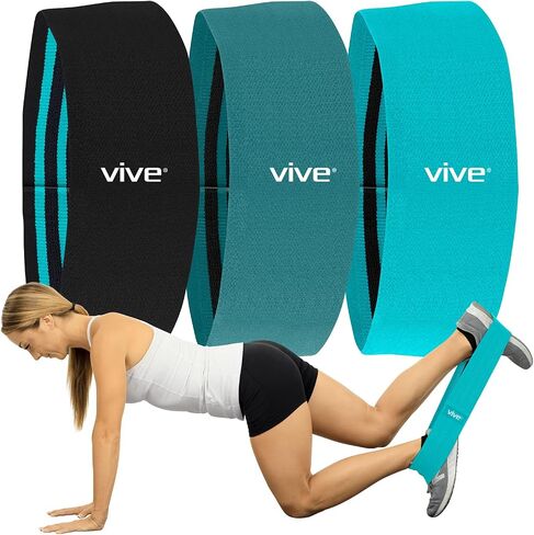 أربطة مقاومة من القماش Vive (مجموعة من 3) - حلقة تمرين للنساء والرجال - لياقة الجسم غير قابلة للانزلاق للأرداف والساقين والمؤخرة والأرداف - صالة الألعاب الرياضية المنزلية والتدريب والعلاج الطبيعي - يتضمن كتاب دليل التمرين in Saudi Arabia