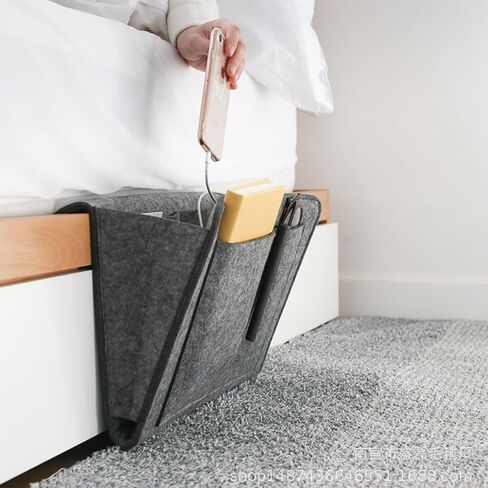 5 Pockets Bedside Caddy, Felt Bed Storage Organizer Hanging Bag Holder for Magazine Book Phone Tablet iPad Cables Remote and Glasses Holder Home Dorm Bed Sofa-Dark Gray in Saudi Arabia