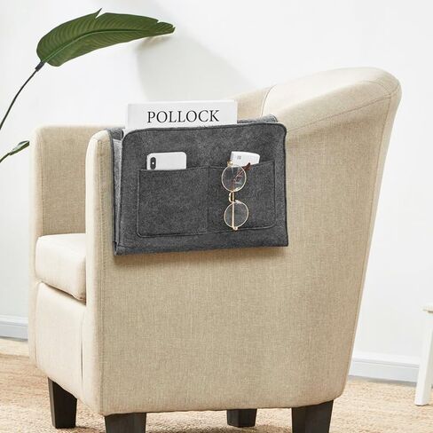 5 Pockets Bedside Caddy, Felt Bed Storage Organizer Hanging Bag Holder for Magazine Book Phone Tablet iPad Cables Remote and Glasses Holder Home Dorm Bed Sofa-Dark Gray in Saudi Arabia