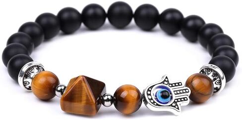 Pingyongchang Fatima Hand Demon Eye Hand String Bracelet Natural Crystal Stretch Beaded Bracelet Devil's Eye Stone Handmade Bracelet for Women Girls Men Boy Gifts Jewelry in Saudi Arabia