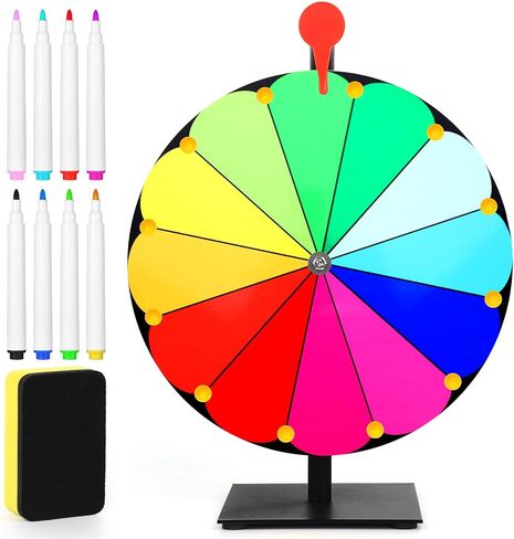 12 Inch Spinning Prize Wheel, 12 Slots Tabletop Prize Raffle Wheel Spinner with Stand Spin The Roulette Wheel with Dry Erase & 8pcs Markers for Carnivals Trade Shows Holiday Activities Games (Style 1) in Saudi Arabia