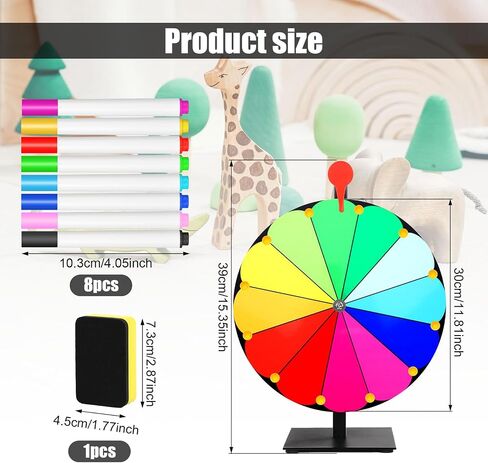 12 Inch Spinning Prize Wheel, 12 Slots Tabletop Prize Raffle Wheel Spinner with Stand Spin The Roulette Wheel with Dry Erase & 8pcs Markers for Carnivals Trade Shows Holiday Activities Games (Style 1) in Saudi Arabia