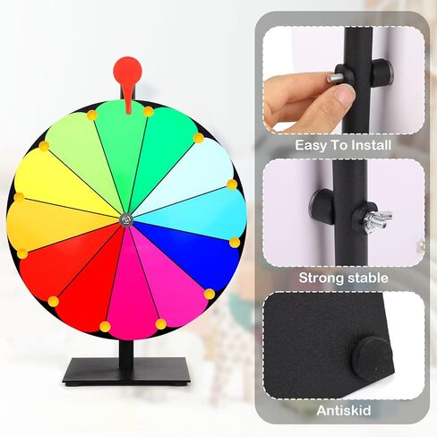 12 Inch Spinning Prize Wheel, 12 Slots Tabletop Prize Raffle Wheel Spinner with Stand Spin The Roulette Wheel with Dry Erase & 8pcs Markers for Carnivals Trade Shows Holiday Activities Games (Style 1) in Saudi Arabia