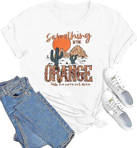 Women Country Music Shirt Retro Western Country Concert Tee Something in The Orange Letter Print Vintage Cowboy Tee Tops in Saudi Arabia