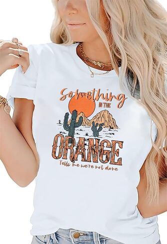 Women Country Music Shirt Retro Western Country Concert Tee Something in The Orange Letter Print Vintage Cowboy Tee Tops in Saudi Arabia