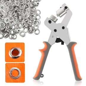 500PCS Grommet Tool Kit Set, Handheld 3/8 Inch Grommet Press Tool Eyelet Plier Hand Press Puncher, Hole Punch Grommet Pliers with Silver Grommets, Tarp Grommet Kit for Fabrics, Canvas, Awnings