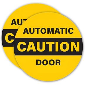 eDesign Caution Automatic Door Sticker - 6 Inches Diameter - Two-Sided Glass Door Safety Decals Black on Yellow 2-Pack