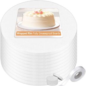 Cake Drum 10 Inch (18 Pack) | 1/2" Thick Cake Rounds | Free Prop Up Tool & Matching Ribbon | Sturdy, Greaseproof, Seamless Cake Circles For Presenting Heavy/Tiered Cakes