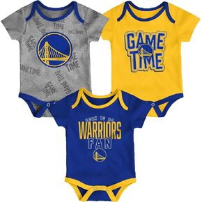 NBA Newborn Infants Game Time 3 Pieces Onsie Creeper Bodysuit Romper Set (Golden State Warriors, 18 Months)